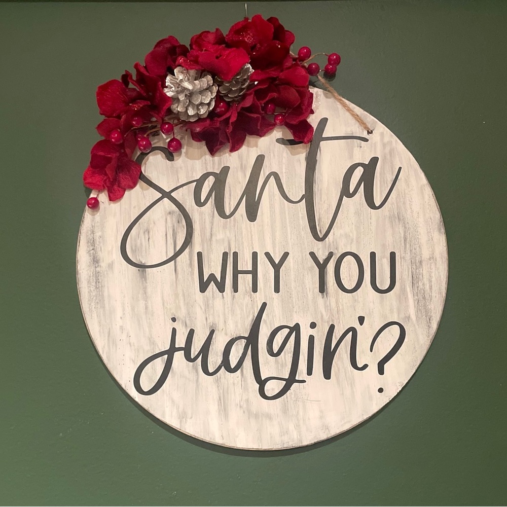 Round Santa handmade sign